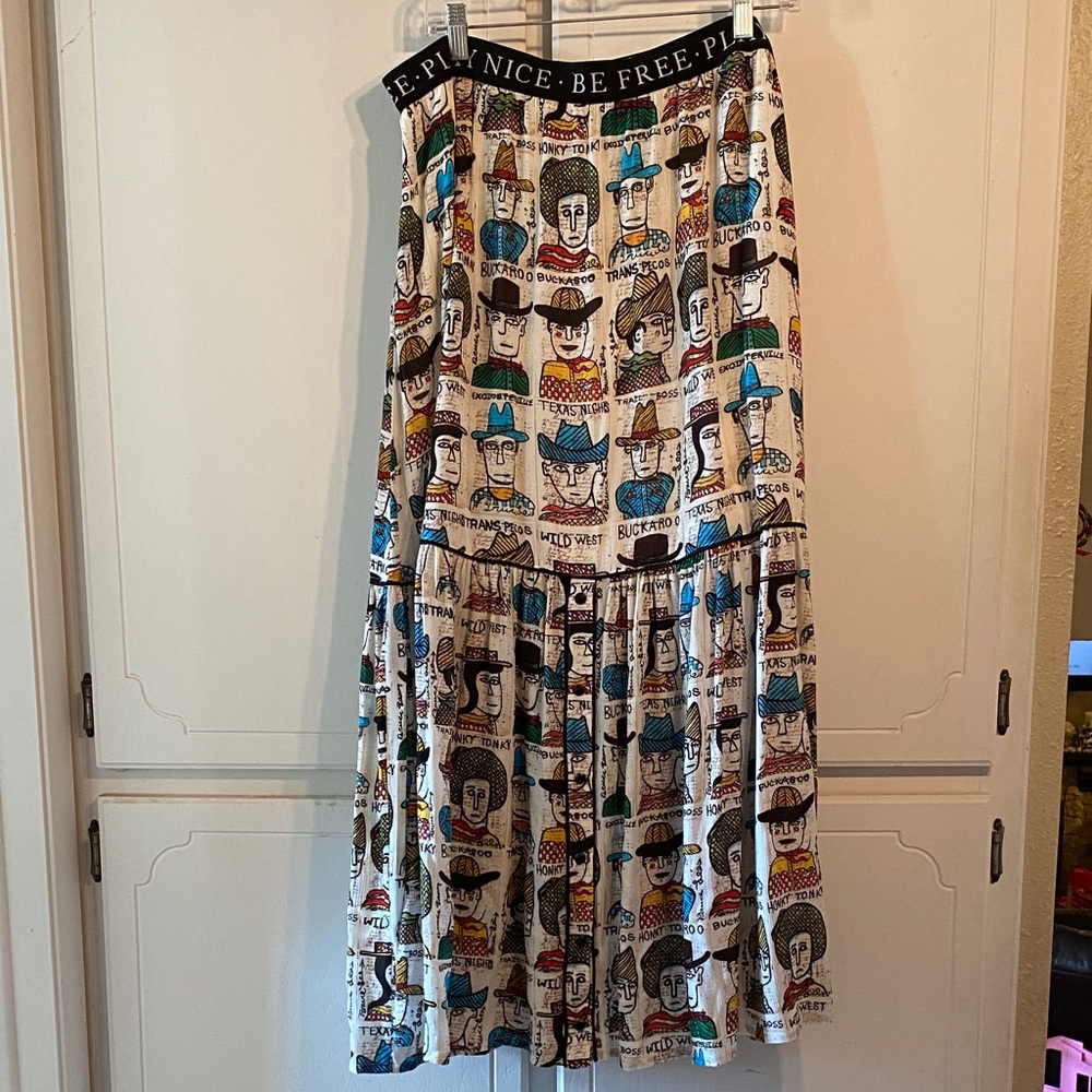 Double D Ranch Graphic Print Maxi Skirt cowpoke xl nwt